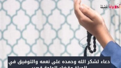 دعاء لشكر الله وحمده على نعمه والتوفيق في الحياة وقضاء الحاجة قصير